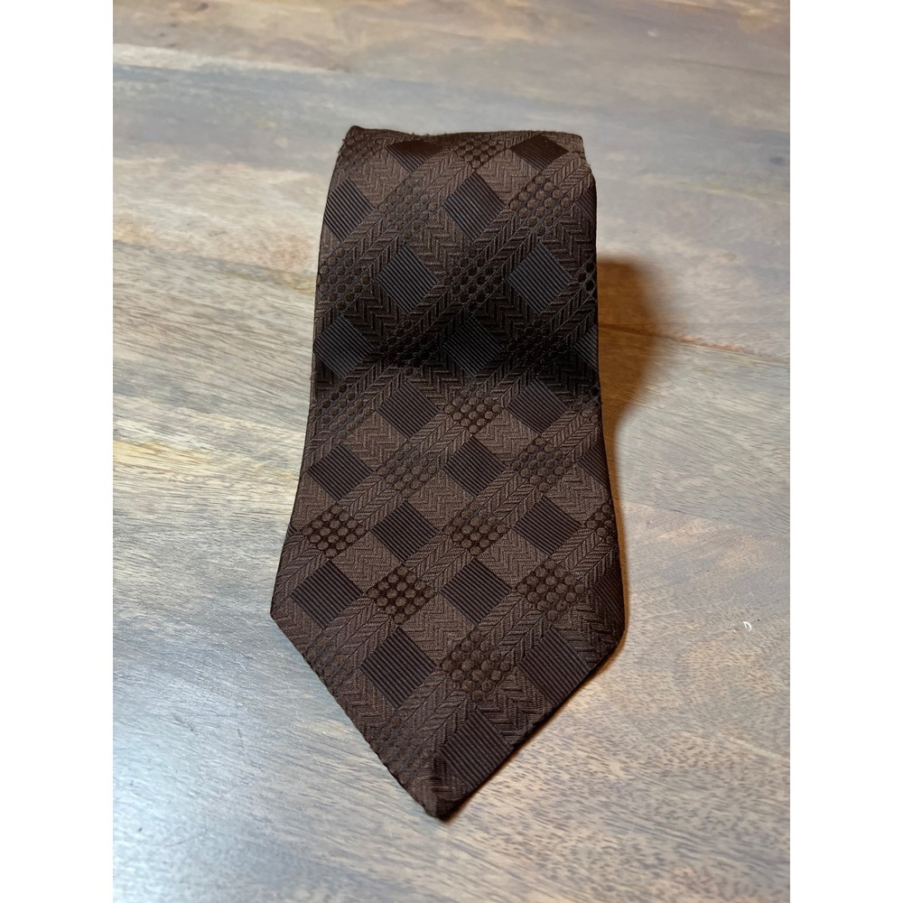 Grenada by Excello Mens Necktie Geometric Textured Jacquard Brown One Size